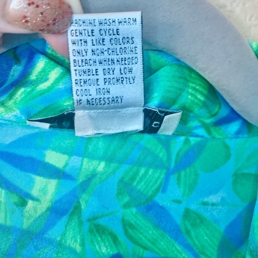 Morgan Taylor Intimates Top Sleep Top Large Sleeveless Teal Green Satin Tropical - Picture 8 of 12
